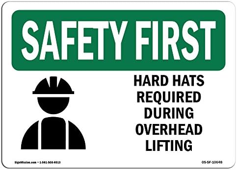 סימן ראשון של OSHA - כובעים קשים הנדרשים במהלך תקורה עם סמל | סימן אלומיניום | הגן על העסק שלך, אתר